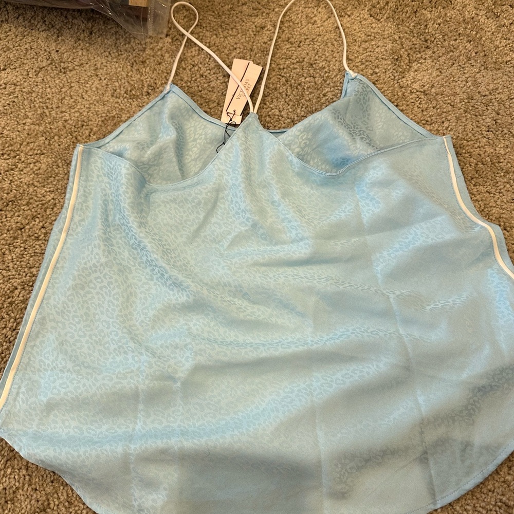 Victoria’s Secret Blue Cheetah Silk Sleep Tank White Piping | S NWT - Picture 5 of 5